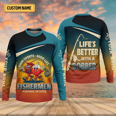 Maxcorners Life's Better With A Bobber Fishing UPF Shirts, Men's Fishing Shirts Long Sleeve, Presents For Fishermen