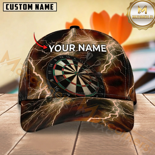 Maxcorners Darts Bullseye Dartboard Brown Black Lightning Personalized Name 3D Cap