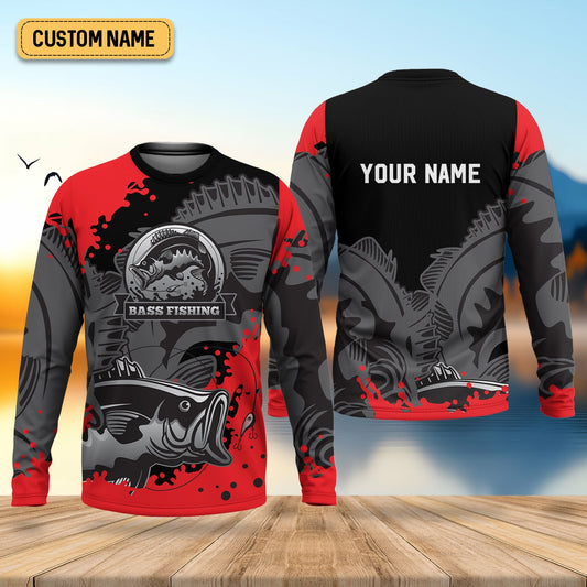 Maxcorners Black Red Bass Fishing Tournament Fishing Shirts, SPF Shirt For Men, Gift For Fisherman