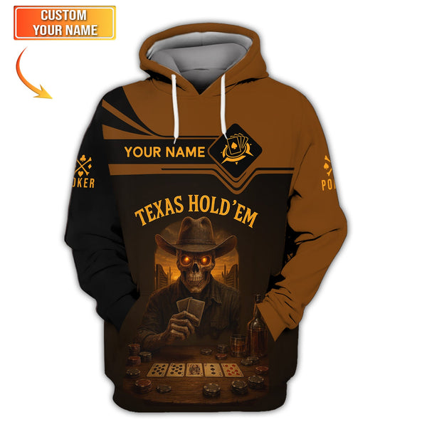 Texas Hold'em Custom Name Poker Shirt – Vintage Skull ACE Design – Gift for Players