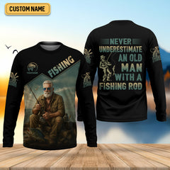 Maxcorners Never Underestimate An Old Man With A Fishing Rod SPF Shirts, Fishing Shirts For Men, Funny Fisherman Gift