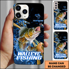 Maxcorners Walleye Splash Water Lightning Stripe Dark Blue Art Golden Line  Personalized Name Phone Case