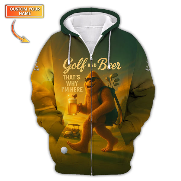 Maxcorners Personalized Funny Golf Shirt, Golf And Beer Polos, Bigfoot Golf Shirt For Men's