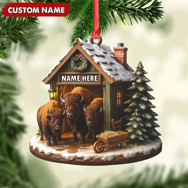 Maxcorners Personalized Acrylic Bison Christmas Ornament â€“ Custom Buffalo Barn Holiday Decor LM0110