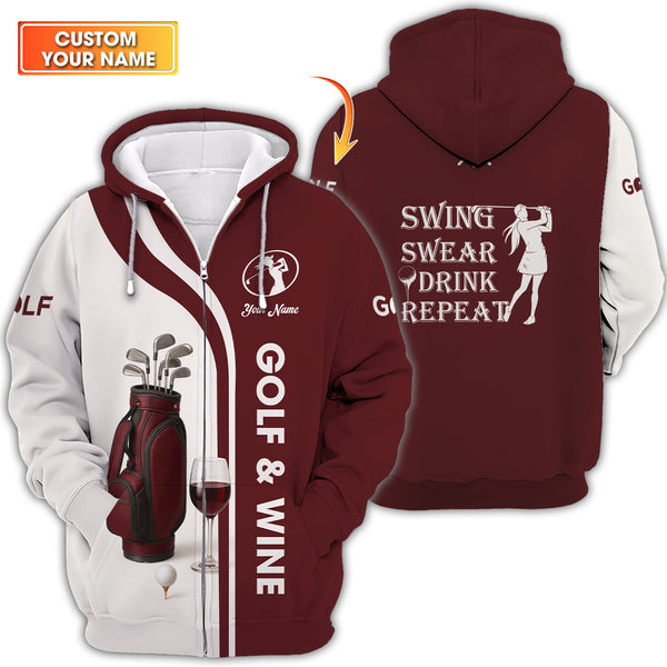 Maxcorners Custom Name Women's Golf Polos, Golf And Wine Shirt, Funny Golf Shirts For Lady Golfers
