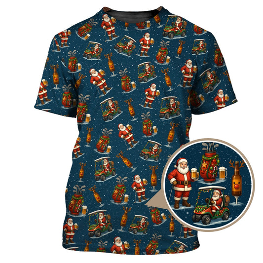 Maxcorners Pattern Golf Shirt, Christmas Golf Shirt, Funny Golf And Beer Shirt, Golf Gift For Men