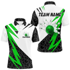 Maxcorners Black and White Bowling Polo, Quarter Zip Shirt for Men Custom Lightning Team bowling jerseys | Green LM054