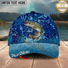 Maxcorners Fishing Blue Hook Pattern Personalized Name 3D Cap (12 Fish Species)