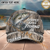 Maxcorners Fishing Gray Reed Camo Water Splash Personalized Name 3D Cap (12 Fish Species)