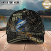 Maxcorners Fishing Reaper Dark American Flag Multiple Options Personalized Name 3D Cap (12 Fish Species)