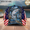 Maxcorners Fishing American Flag Metal Chain Personalized Name 3D Cap (12 Fish Species)
