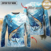 Maxcorners Fishing Blue Water Splash Personalized Name, Team Name 3D Long Sleeve Shirt ( 12 Fish Species)
