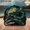 Maxcorners Fishing Dark Ocean Swirl Rod Splash Personalized 3D Cap (12 Fish Species)