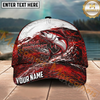Maxcorners Fishing Red White Scale Brush Splash Personalized Name 3D Cap (12 Fish Species)