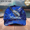 Maxcorners Fishing Blue Swirl Water Splash Personalized Name 3D Cap (12 Fish Species)