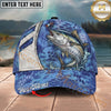 Maxcorners Fishing Blue Hexagon Pattern Personalized Name 3D Cap (12 Fish Species)