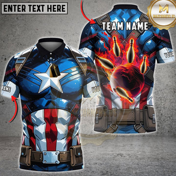 Maxcorners Bowling Patriotic Shield Armor Fiery Pins Multiple Options Personalized Name, Team Name 3D Shirt