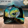 Maxcorners Fishing Olive Compass Halftone Splash Personalized Name 3D Cap (12 Fish Species)