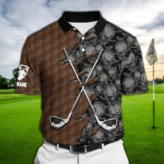 MaxCorners Premium Coolest Skull Brown Pattern Golf Polo Shirts Multicolored Customized Name Polo For Men