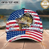 Maxcorners Fishing Patriotic Flag Water Splash Personalized Name 3D Cap (12 Fish Species)