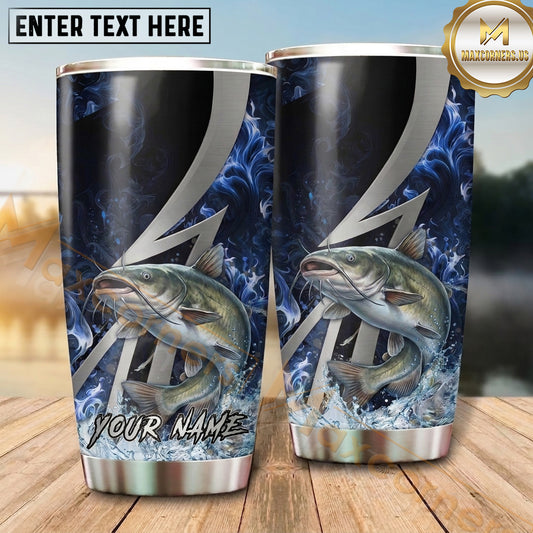 Maxcorners Fishing Tumbler Black Silver Lightning Bolt Design Personalized Name Tumbler (13 Species)