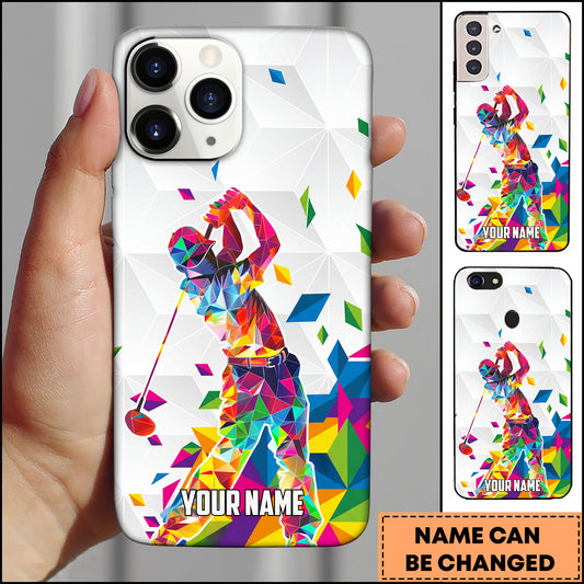 Maxcorners Golf Colorful Geometric Low Poly Golfer Swing Splash Art Personalized Phone Case