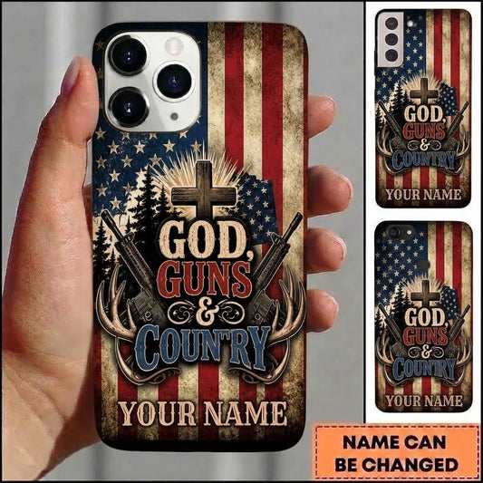 Maxcorners Hunting God Guns Country US Flag Customized Name Phone Case