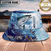 Maxcorners Fishing Dark Camo Fishing Scene with Bold Graphic Personalized Name 3D Bucket Hat (13 Fish Species)