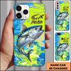 Maxcorners Neon Blue Lime Camo Splash Personalized Name Phone Case (13 Fish Species)