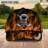 Maxcorners Golf Skull and Crossed Clubs Flame Pattern Personalized Name 3D Classic Cap