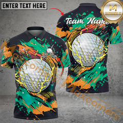 Maxcorners Golf Thunder Graffiti Multicolor Option Customized Name, Team Name 3D Polo Shirt