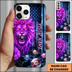Maxcorners Billiards Purple Lightning Lion American Flag Personalized Name Phone Case