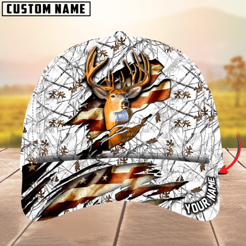 Maxcorners Deer Hunting Eternity Cracked Flag Multicolor Personalized Name 3D Cap