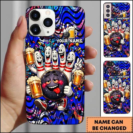 Maxcorners Bowling Funny Pins Beer Party Multicolor Personalized Name 3D Phone Case