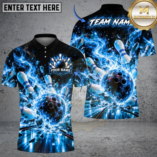Maxcorners Bowling Fiery Inferno Explosion Burning Flames Pins Strike Artwork Multicolor Customized Name, Team Name 3D Shirts