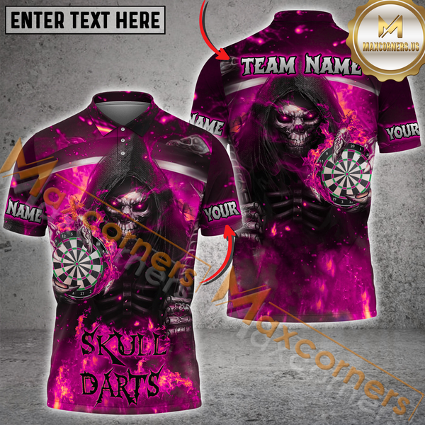 Maxcorners Custom Darts Team Jersey, Skull Darts With Flaming Dartboard Personalization Name And Team Name