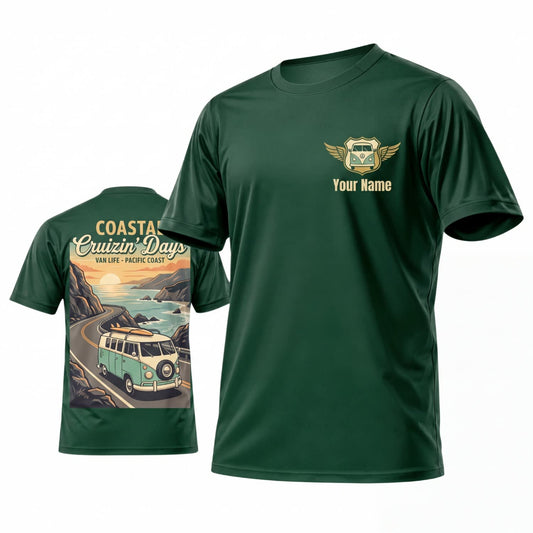 Maxcorners Personalized Car Classic Muscle Car 3D T-Shirt – Forest Green Coastal Highway Vintage Classic Car