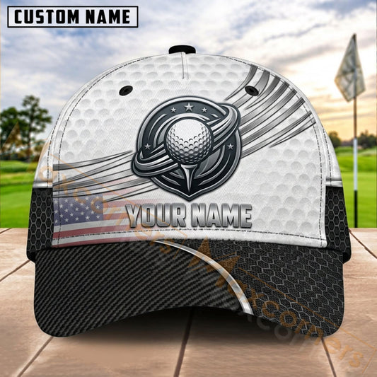 Maxcorners Golf Silver Ball Black Wave Personalized Name 3D Cap