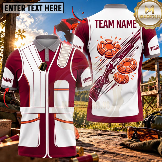 Maxcorners Clay Shooting Shotgun Clay Target Competition Vest Multicolor Customized Name Team Name 3D Shirts (4 Colors)