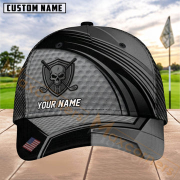Maxcorners Golf Skull Shield Dynamic Stripe Personalized Name 3D Cap (8 Colors)