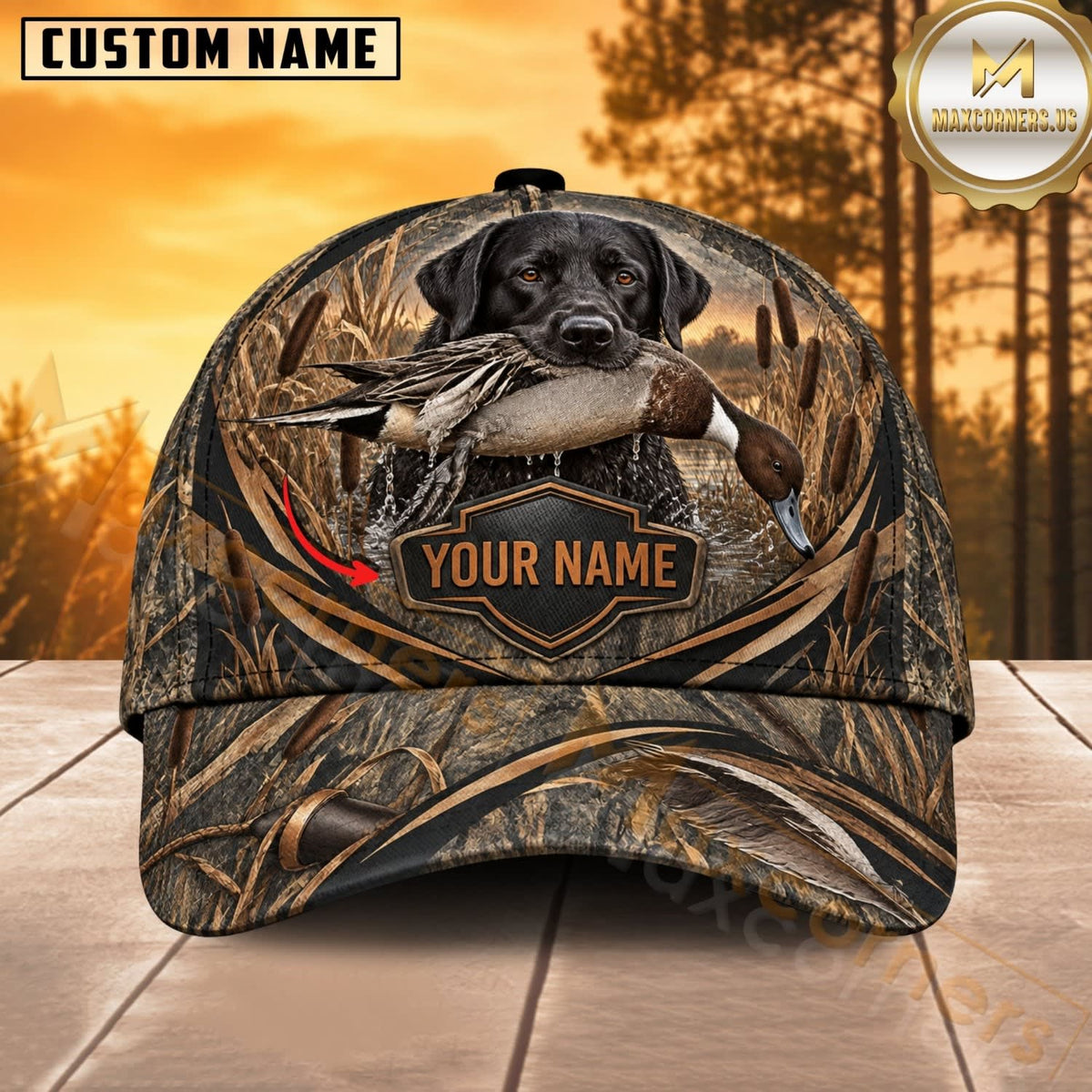 Maxcorners Dog Hunting And Duck Realistic Marsh Grass Camo Retriever Personalized Name 3D Cap