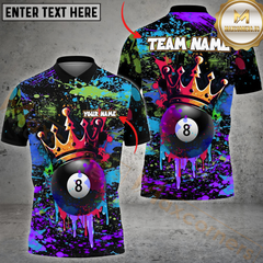 Maxcorners Billiard Crowned 8-Ball Paint Splash Multicolor Personalized 3D Shirt, Graffiti Royal Style Shirt
