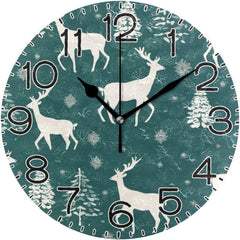 Maxcorners Deers Wall Clock Battery Operated Non Ticking Silent Quartz Analog Rustic Farmhouse Round Clock Retro Decor for Home Kitchen Living Room Bathroom TU3012