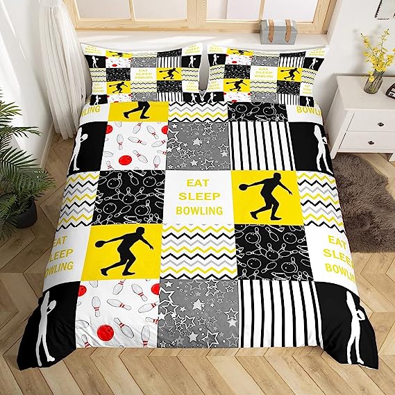 Maxcorners Eat Sleep Bowling Pattern Classic 3D Bedding Set