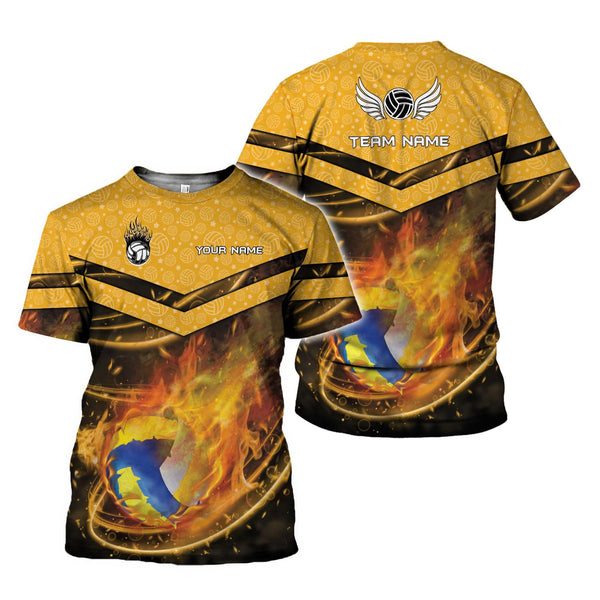 Volleyball Flame Customized Name and Teamname Unisex Shirt for Volleyball Lover