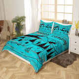 Maxcorners Happy Camping Duvet Cover Super King Size 3 Pcs Teal Blue Retro Wooden Stripes Rustic Style Bedding Set
