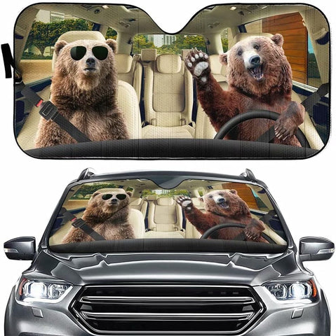 Maxcorners Funny Beer Front Window Sun Shade Bear Greets You Car Sun Shield Windshield Sun Reflector Car Seat Sunshade Auto Cover Blocks UV Rays Protector Sun Visor Car Accessories