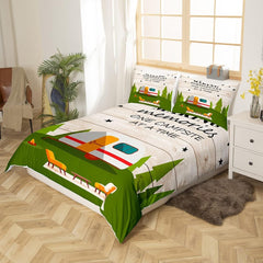 Maxcorners Camper Comforter Cover Twin Happy Camping Bedding Set