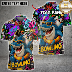 Maxcorners Graffiti Shark Bowling Personalized Name, Team Name 3D Shirt