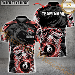 Maxcorners Ball 8 Shark Attack Billiard Jersey Custom Name, Team Name Pool 3D Shirt With Fierce Shark Design